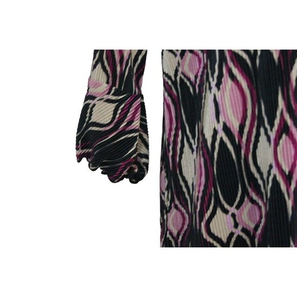 Dressbarn Tunic Top Blouse Crinkle Medium 3/4 Sleeve Pink Black Tan Size Medium - Picture 3 of 5